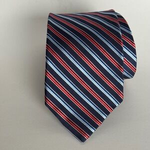 Brooks Brothers Makers and Merchants Silk Stripe Tie Navy Blue Red Light Blue